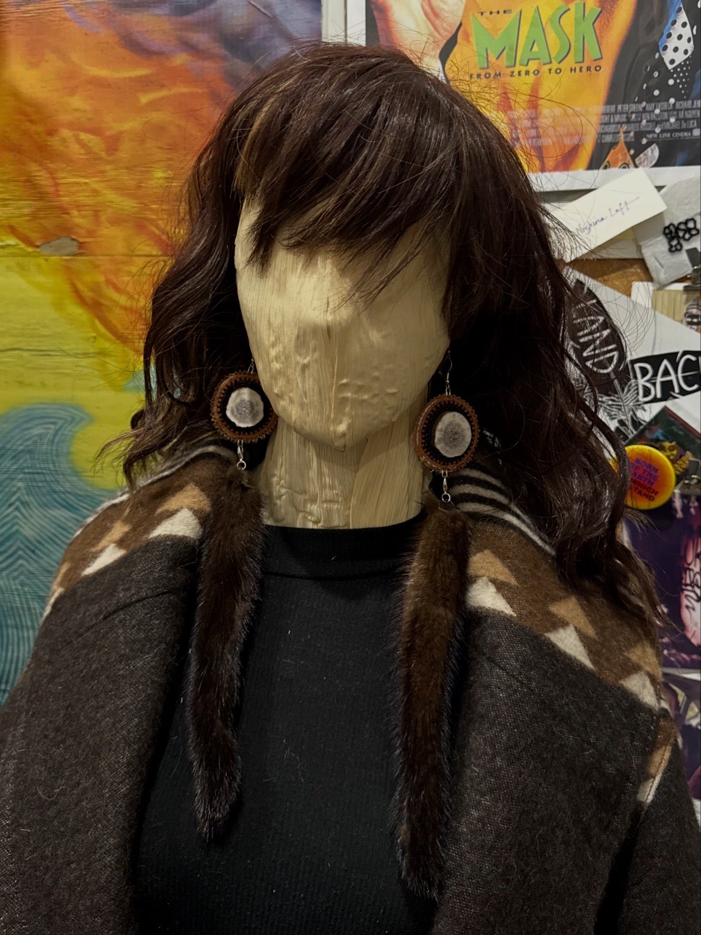 Deer Antler with Dark Brown Mink Earrings