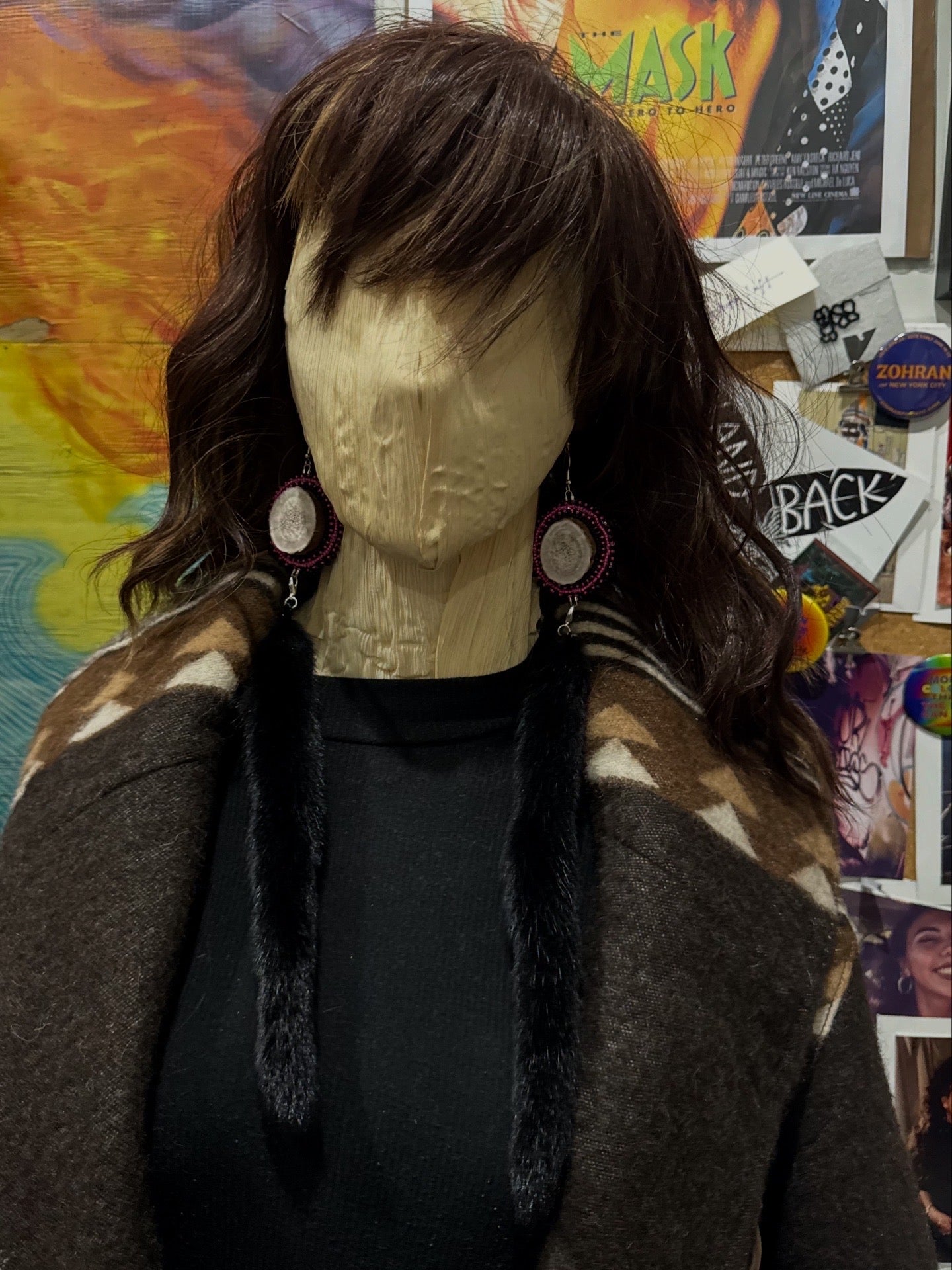 Deer Antler with Black Mink Earrings