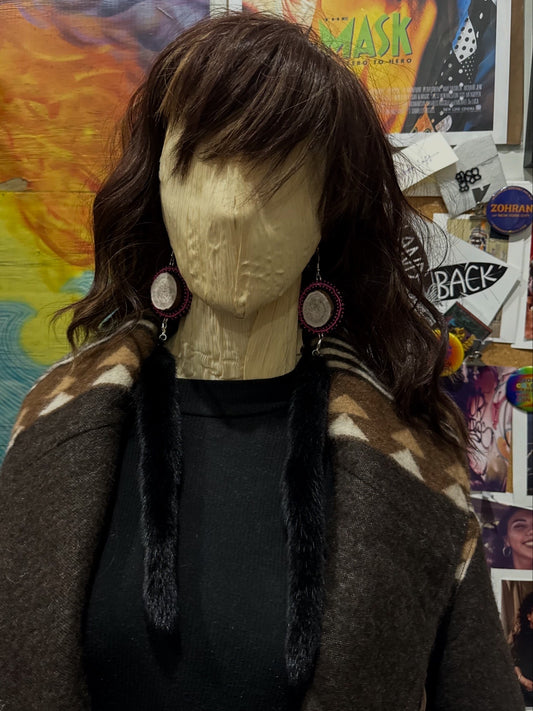 Deer Antler with Black Mink Earrings