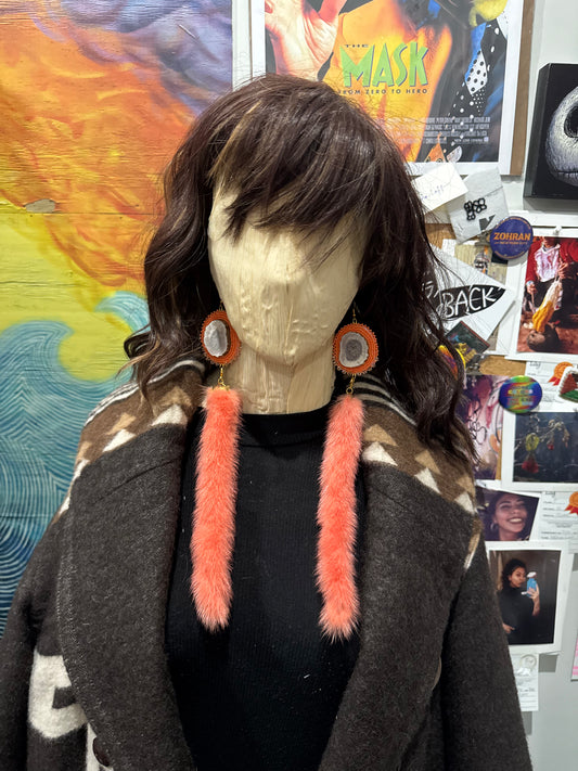 Deer Antler with Coral Mink Earrings